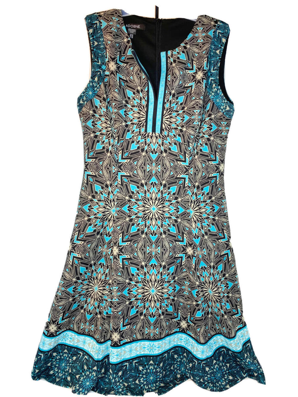 Adorne Women's Multicolor Polyester V-Neck Sleeveless Knee Length Dress Size 8